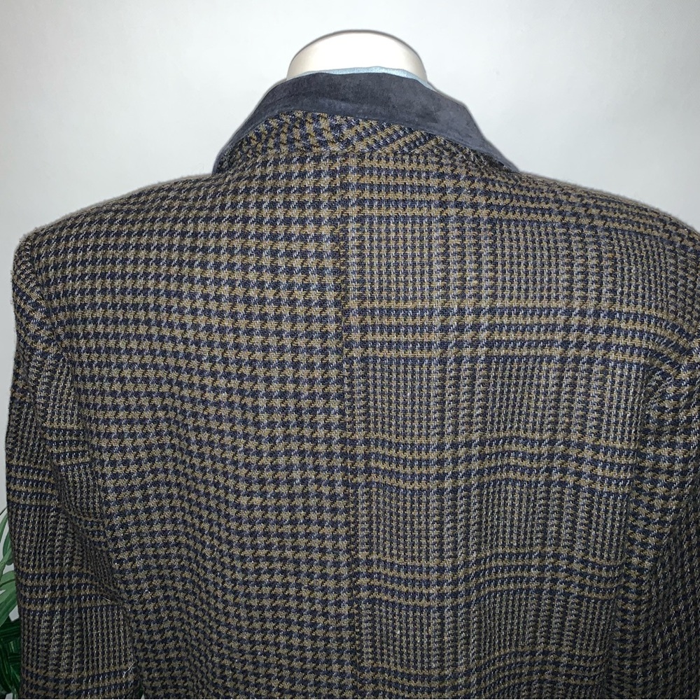 v i n t a g e :: Plaid Houndstooth Wool Leather Collar Blazer - Picture 4 of 13